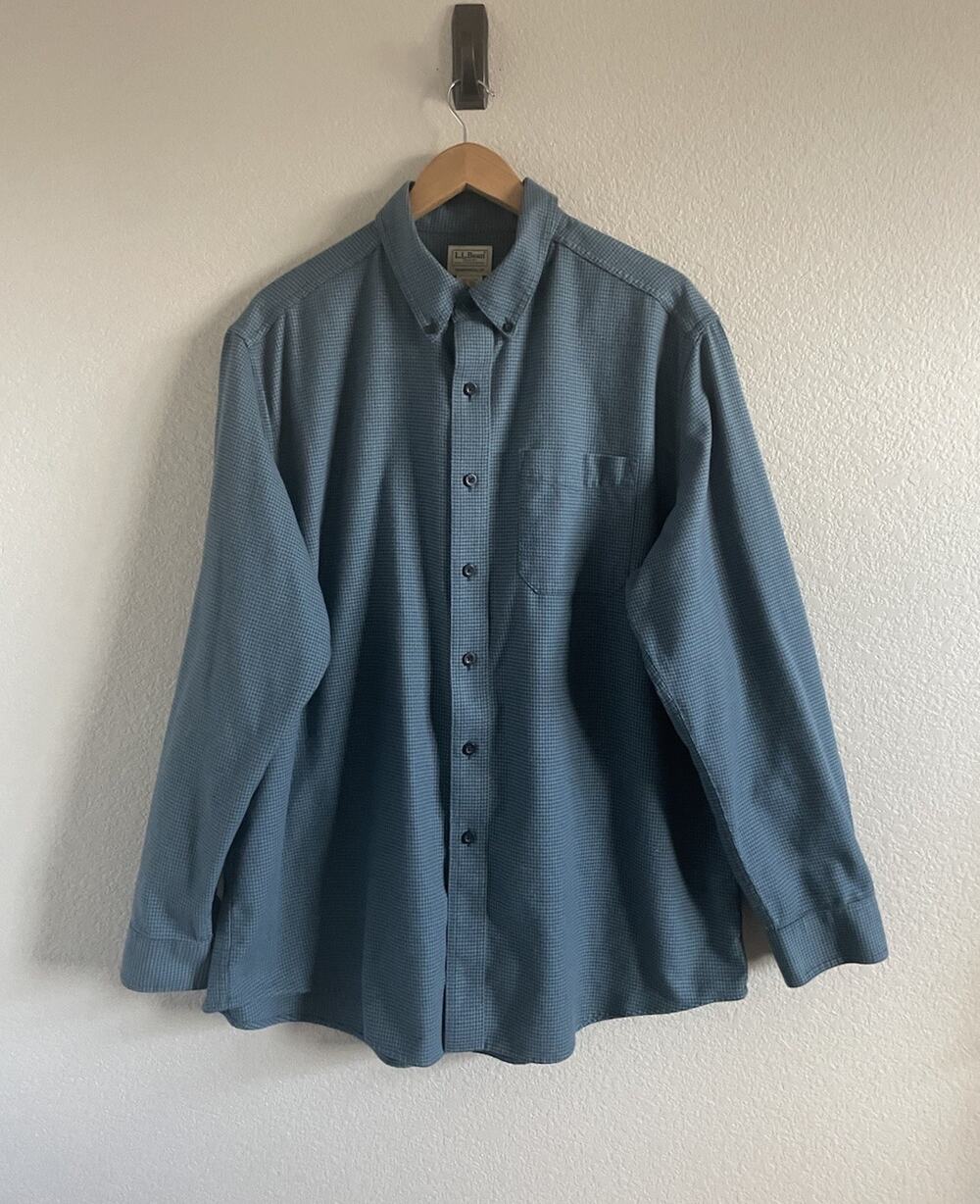 LL Bean Mens Flannel Shirt Traditional Fit Houndstooth XL Blue Casual Outdoor